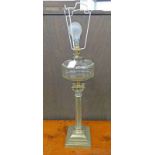 19TH CENTURY PARAFFIN LAMP WITH BRASS CORINTHIAN COLUMN CONVERTED TO A TABLE LAMP,