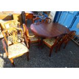 DUCAL PINE CIRCULAR PEDESTAL BREAKFAST TABLE WITH FOLD-OUT LEAF & SET OF 7 DUCAL PINE CHAIR ON