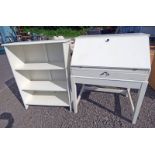 BUREAU WITH FALL FRONT OVER DRAWER ON SQUARE SUPPORTS AND OPEN BOOKCASE WITH ADJUSTABLE