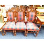 SET OF 6 LATE 19TH CENTURY OAK CHAIRS WITH DECORATIVE CARVING ON BALUSTER SUPPORTS