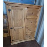 PINE CABINET WITH PANEL DOOR AND 4 DRAWERS WIDTH 110 CM X HEIGHT 143 CM