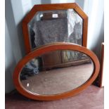 MAHOGANY FRAMED OVAL MIRROR & 1 OTHER MIRROR