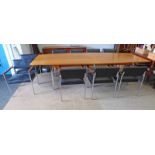 20TH CENTURY TEAK & CHROME CONFERENCE TABLE WITH 10 OPEN ARM CHAIRS 114 CM X 305 CM