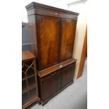 INLAID MAHOGANY BOOKCASE WITH 2 PANEL DOORS OVER BASE OF 2 DRAWERS & 2 PANEL DOORS,