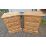 PAIR OF PINE 3 DRAWER BEDSIDE CHESTS WIDTH 46 CM X HEIGHT 64 CM Condition Report: