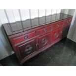 EASTERN HARDWOOD SIDEBOARD OF 4 DRAWERS OVER 4 PANEL DOORS LENGTH 183 X CM X HEIGHT 86 CM