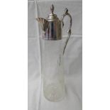 SILVER MOUNTED ETCHED GLASS CLARET JUG WITH ENGRAVED DECORATION,