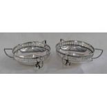 PAIR OF SILVER 3 - HANDLED DISHES WITH PIERCED BORDER, BIRMINGHAM 1946 - 9CM DIAMETER,