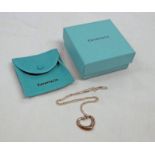 TIFFANY 925 SILVER DIAMOND SET HEART SHAPED PENDANT ON A 925 SILVER CHAIN WITH BOX & POUCH