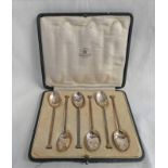 CASED SET OF 6 SILVER SEAL END TEASPOONS BY MAPPIN & WEBB,