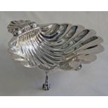 SILVER SHELL DISH ON 3 SCROLL SUPPORTS,