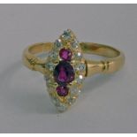 LATE 19TH CENTURY RUBY & DIAMOND CLUSTER RING.