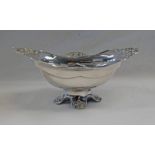 STERLING SILVER OVAL BON BON DISH ON 4 SPLAYED FEET - 19CM LONG,