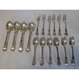 MATCHED SET OF SILVER CUTLERY, 6 DESSERT FORKS, 6 DESSERT SPOONS, 4 TABLE SPOONS,