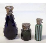 3 SILVER MOUNTED COLOURED GLASS SCENT BOTTLES