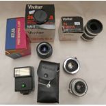 SELECTION OF CAMERA ACCESSORIES TO INCLUDE VIVITAR 28MM F2.