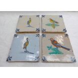 4 DELFT/DUTCH TILES DECORATED WITH BIRDS Condition Report: All tiles have some form