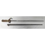 FRENCH M1886 LEBEL BAYONET WITH STEEL CRUCIFORM BLADE AND SCABBARD WITH BRASS GRIP