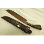 MACHETE WITH WOODEN GRIP IN A LEATHER SCABBARD