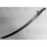 19TH CENTURY MOUNTAIN ARTILLERY TPE SWORD WITH 72CM SINGLE EDGE CURVED FULLERED BLADE MARKED ROBT.