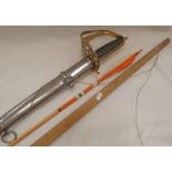 CAVALRY STYLE SWORD WITH 79 CM LONG CURVED BLADE ALONG WITH A 21 LB BOW WITH ARROW