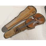 VIOLIN WITH 36CM LONG 2 PIECE BACK IN CASE WITH BOW