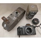 SELECTION OF CAMERAS TO INCLUDE KEYSTONE MFG MODEL A-7 16MM MOVIE CAMERA WITH CINE VELUSTIGMAT