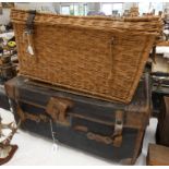 WICKER BASKET AND A LEATHER AND CANVAS TRUNK -2-