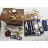 GECOPHONE BOX WITH CONTENTS TO INCLUDE INGERSOLL LTD POCKET WATCH, LABOR CORPS CAP BADGE,