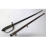 1854 VICTORIAN INFANTRY OFFICERS SWORD WITH STEEL EPPE BLADE - - 83 CM AND SCABBARD