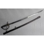 VICTORIAN ARTILLERY VOLUNTEERS OFFICERS SWORD WITH 76CM SINGLE EDGED CURVED BLADE WITH EDGED BADGE