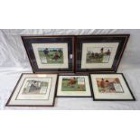 5 FRAMED CHARLIE CROMBIE HUMOROUS GOLFING PRINTS