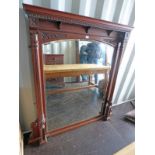 LATE 19TH CENTURY MAHOGANY OVER MANTLE MIRROR WITH 2 REEDED COLUMNS,