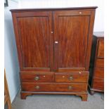 19TH CENTURY MAHOGANY 2 DOOR WARDROBE WITH 2 SHORT OVER 1 LONG DRAWER ON BRACKET SUPPORTS 174 CM