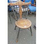 EARLY 20TH CENTURY POKER WORK DECORATED CHAIR ON TURNED SUPPORTS