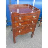 19TH CENTURY MAHOGANY COMMODE WITH 2 DRAWERS & GALLERY TOP ON SQUARE SUPPORTS,