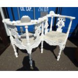 LATE 19TH OR EARLY 20TH CENTURY LOVERS SEAT WITH WHITE PAINTED DECORATION