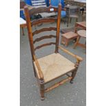 19TH CENTURY ELM LADDER BACK CHAIR ON TURNED SUPPORTS