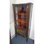LATE 19TH CENTURY MAHOGANY VITRINE WITH GALLERIED MARBLE TOP OVER GLAZED AND PAINTED PANEL DOOR