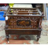 19TH CENTURY WALNUT CANTERBURY WITH DECORATIVE INLAY,