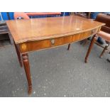 LATE 19TH CENTURY STYLE INLAID MAHOGANY SIDE TABLE WITH SINGLE DRAWER WITH LION MASK HANDLES ON