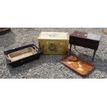 BRASS COAL BOX, INLAID MAHOGANY TRAY,