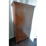 19TH CENTURY MAHOGANY CABINET WITH 2 PANEL DOORS OVER 4 LONG DRAWERS ON BRACKET SUPPORTS,
