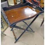 LATE 19TH CENTURY MAHOGANY BUTLER'S TRAY TABLE WITH GALLERY TOP WIDTH 69 CM X HEIGHT 86 CM