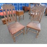 PAIR OF LATE 19TH CENTURY PINE CHAIRS WITH EMBOSSED DECORATION TO SEAT,