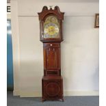 19TH CENTURY INLAID MAHOGANY LONGCASE CLOCK WITH SILVERED AND BRASS MOON PHASE DIAL SIGNED WILLIAM