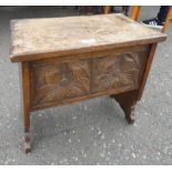 LATE 19TH OR EARLY 20TH CENTURY OAK BOX WITH CARVED DECORATION & LIFT-UP LID,