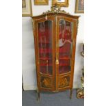 19TH CENTURY KINGWOOD VITRINE WITH SHAPED FRONT AND SIDES, ORMOLU MOUNTS, GLAZED PANEL DOOR,