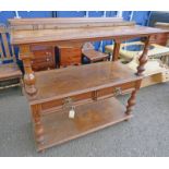 19TH CENTURY MAHOGANY 3-TIER BUFFET WITH 2 DRAWERS & TURNED DECORATION,