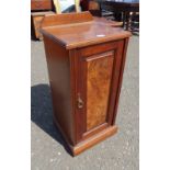 LATE 19TH CENTURY MAHOGANY CABINET WITH PANEL DOOR ON PLINTH BASE,